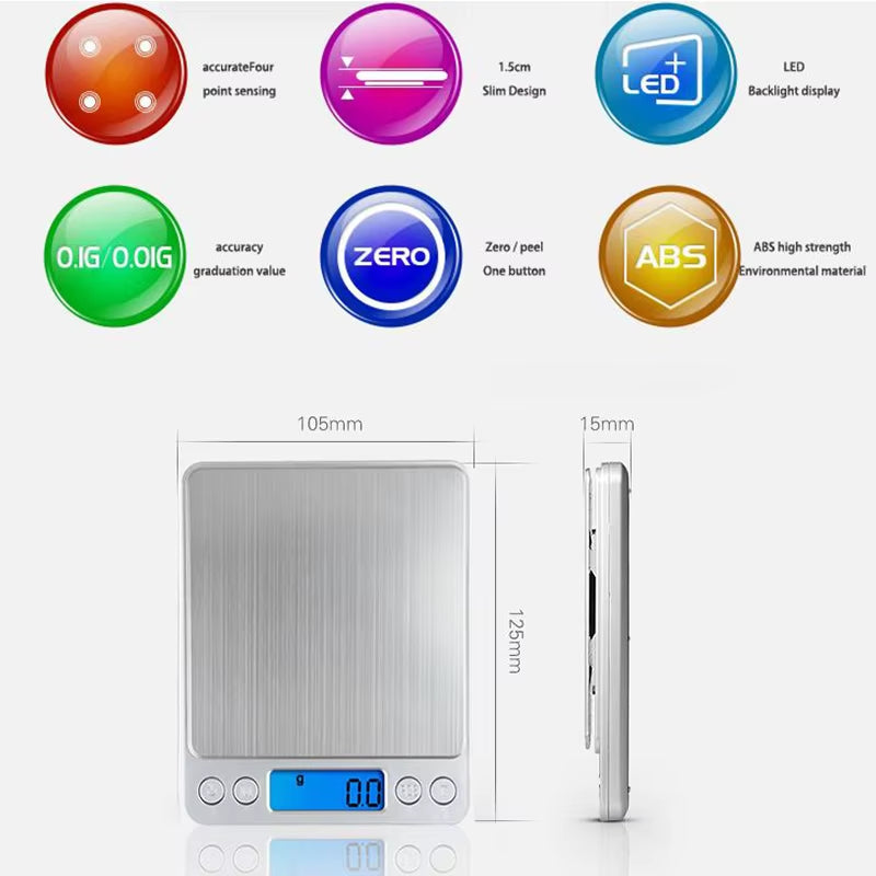 3000G/0.1G Electronic Digital Scales Balance Scale 500G/0.01G LCD Digital Personal Jewelry Scale Mini Gram Scales Baking Scale