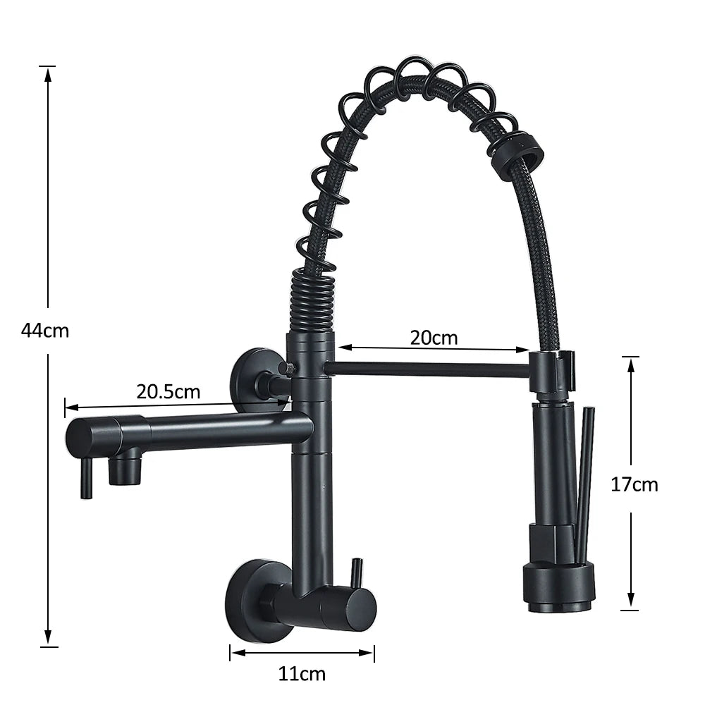 Pull down Kitchen Faucet Wall Mounted Spring Single Cold Water Dual Spouts Kitchen Tap 360 Rotation Water Crane Tap for Kitchen