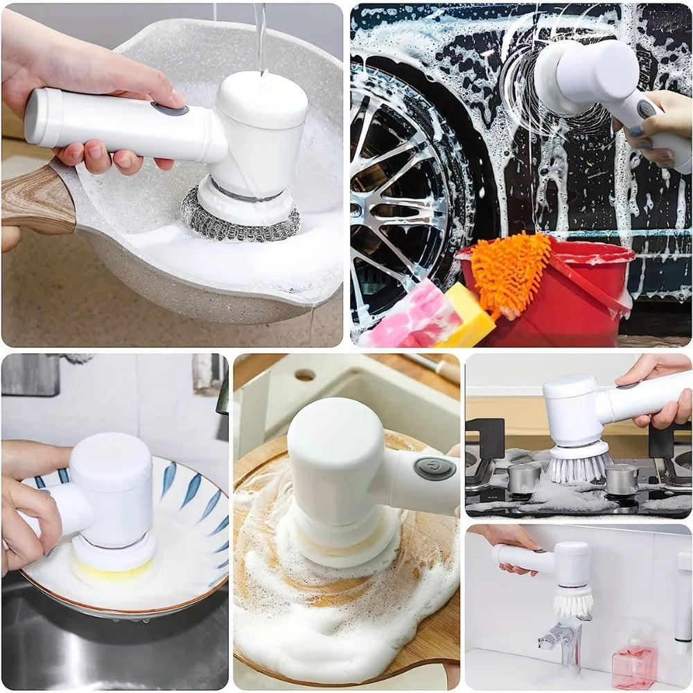 Electric Spin Scrubber, Electric Cleaning Brush 5-In-1 Handheld Kitchen Cleaner Cordless Spin Scrubber, Power Scrubber Bathroom