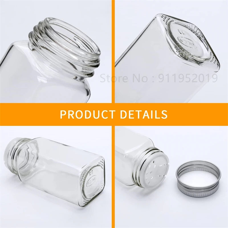 12Pcs Glass Spice Jars with Labels 4Oz Empty Square Spice Bottles Containers,Condiment Pot with Lids,Airtight Metal Caps,Funnel