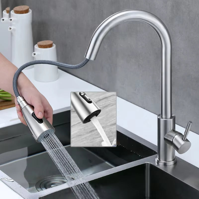 Brushed Kitchen Sink Faucet with Pull down Sprayer Single Handle Kitchen Faucets 360 Swivel and Rotary Veggie Washer