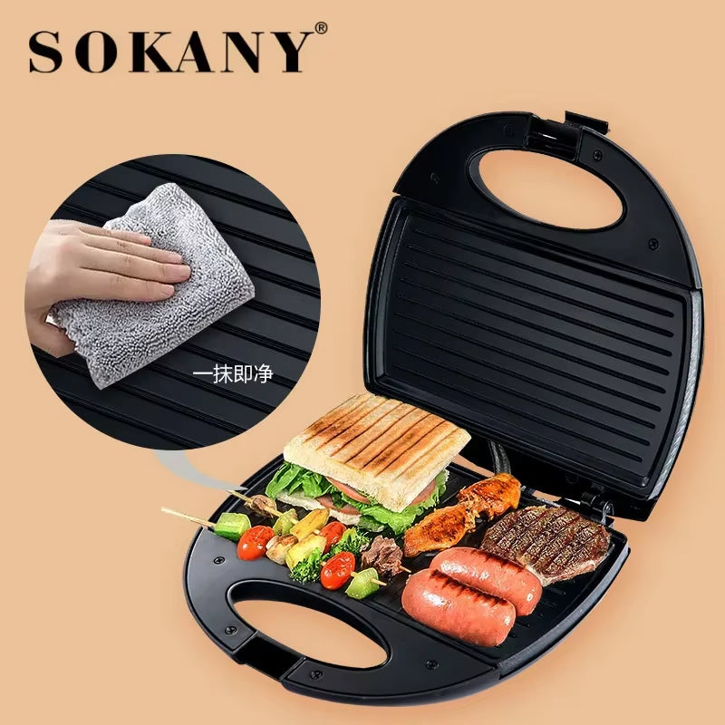 Sandwich Maker, Electric Panini Press Grill, Sandwich Toaster, LED Indicator Lights, Cool Touch Handle, Black