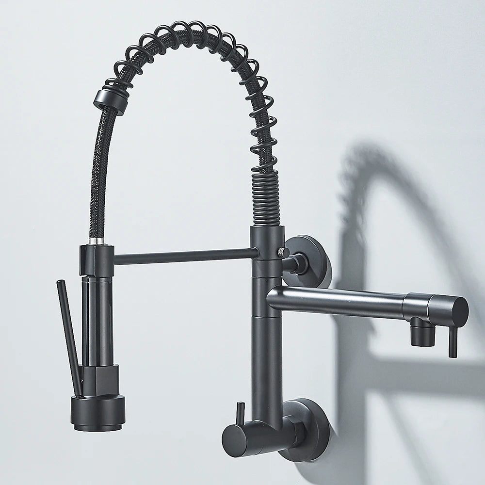 Pull down Kitchen Faucet Wall Mounted Spring Single Cold Water Dual Spouts Kitchen Tap 360 Rotation Water Crane Tap for Kitchen