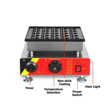 Pancake Machine Heart Shape 25 Holes Waffle Maker Electric Commercial Snack Machine Biscuits Baker Heavy Duty 850W