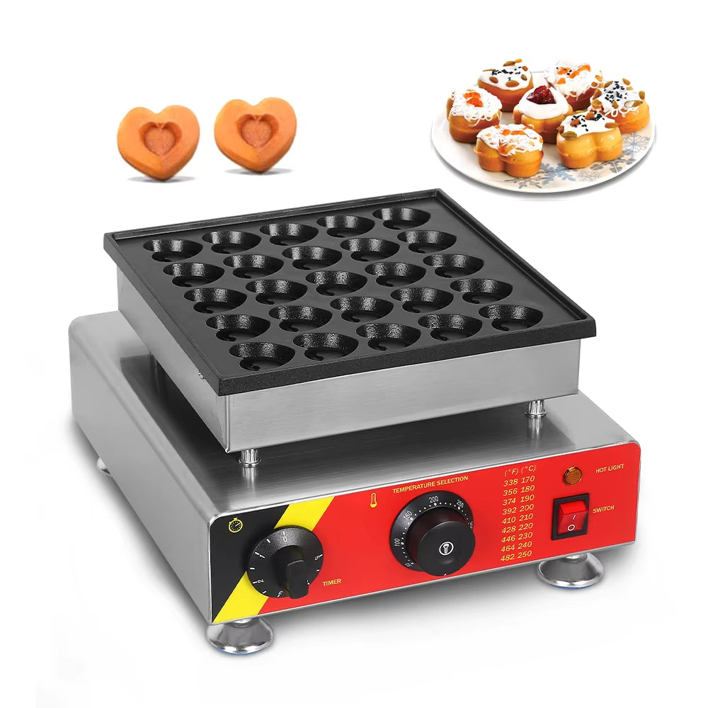 Pancake Machine Heart Shape 25 Holes Waffle Maker Electric Commercial Snack Machine Biscuits Baker Heavy Duty 850W