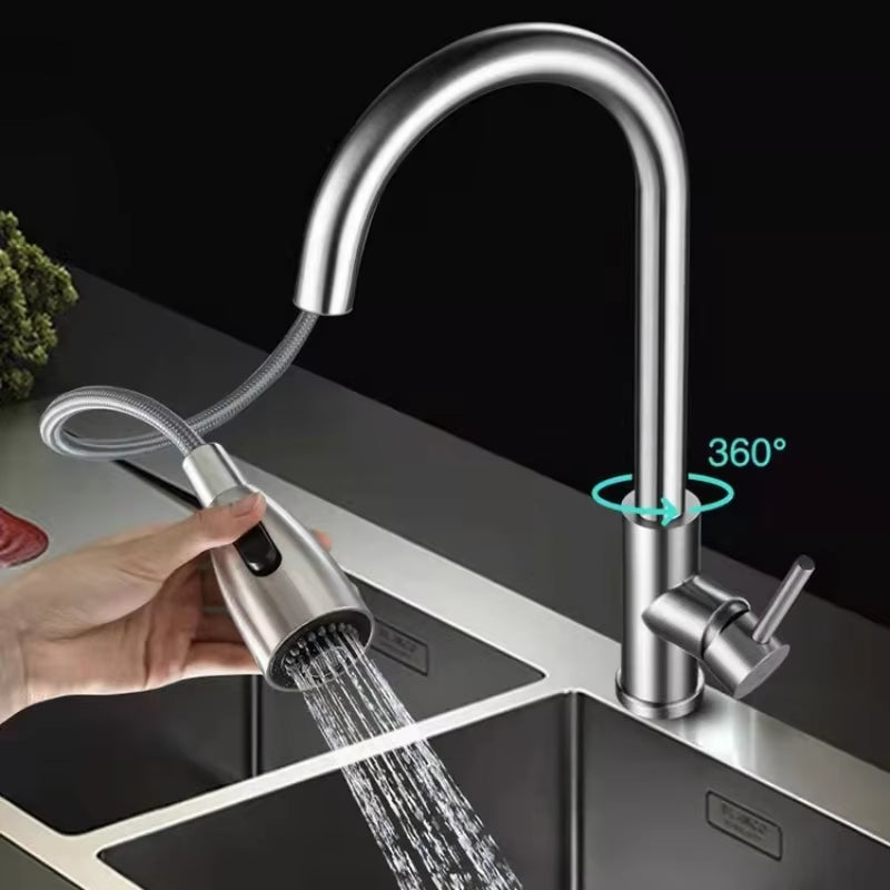 Brushed Kitchen Sink Faucet with Pull down Sprayer Single Handle Kitchen Faucets 360 Swivel and Rotary Veggie Washer