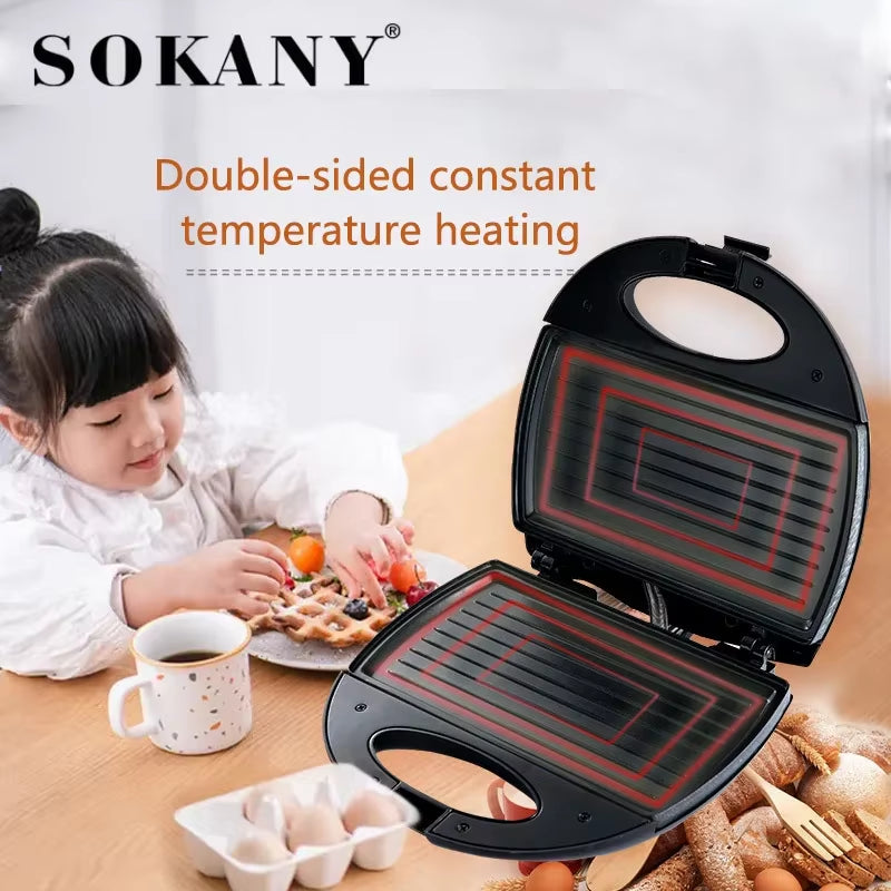 Sandwich Maker, Electric Panini Press Grill, Sandwich Toaster, LED Indicator Lights, Cool Touch Handle, Black