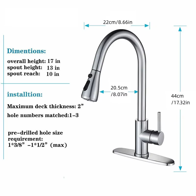 Brushed Kitchen Sink Faucet with Pull down Sprayer Single Handle Kitchen Faucets 360 Swivel and Rotary Veggie Washer