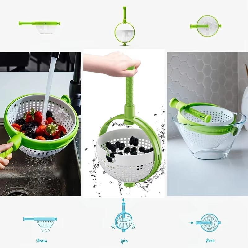 Salad Spinner, Kitchen Collapsible Spinning Colander Lettuce Spinner Vegetable Fruit Washer Fruit Dryer Multi-Use Strainer