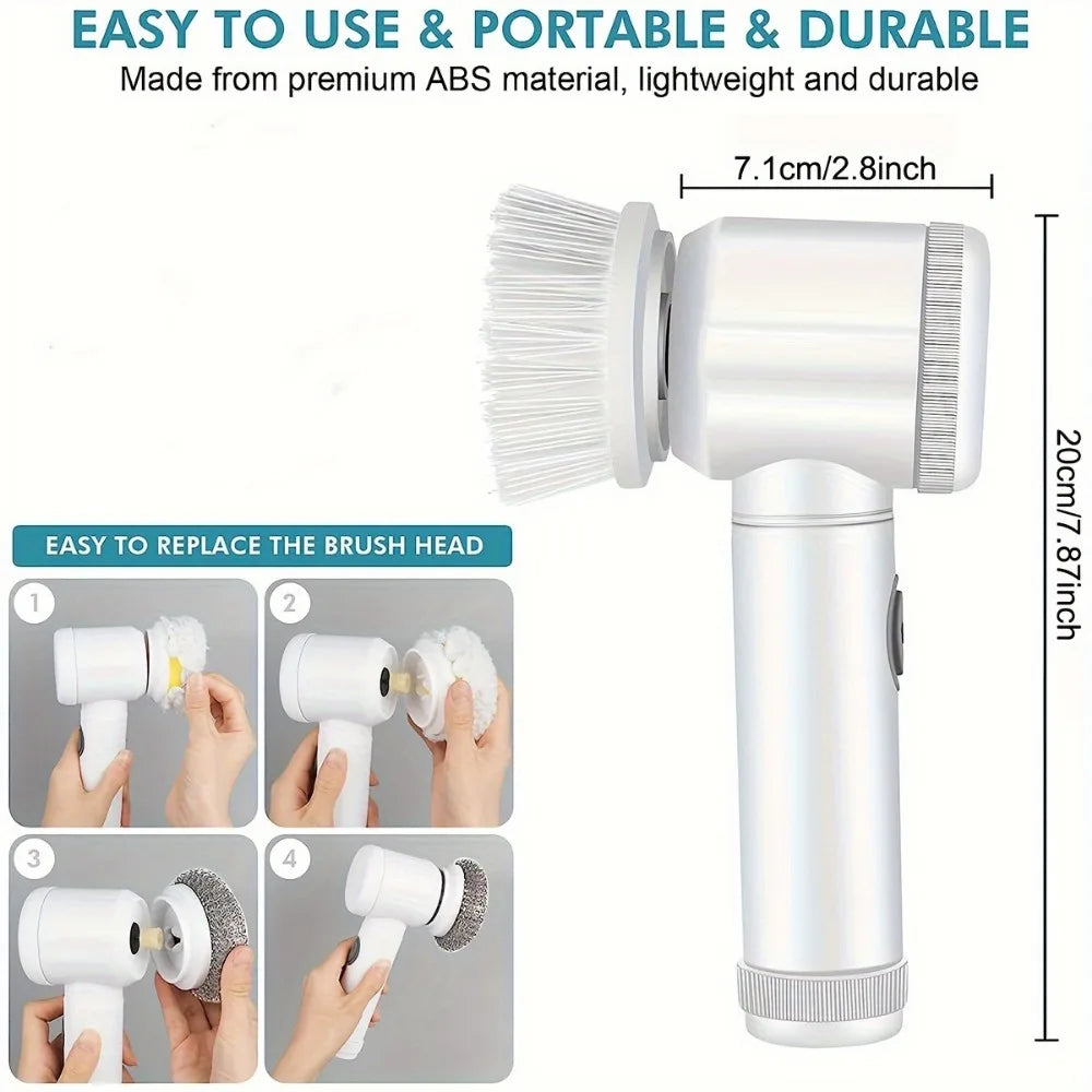 Electric Spin Scrubber, Electric Cleaning Brush 5-In-1 Handheld Kitchen Cleaner Cordless Spin Scrubber, Power Scrubber Bathroom