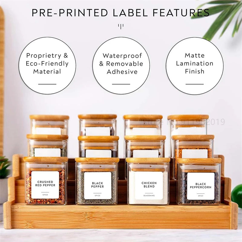 5Oz Glass Jars Set with Spice Labels,Square Spice Jars with Bamboo Lids/Sticker Labels, Food Storage Container Canisters