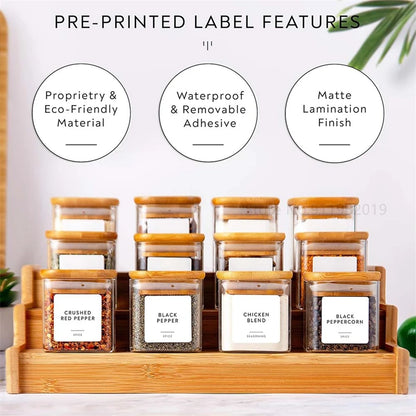 5Oz Glass Jars Set with Spice Labels,Square Spice Jars with Bamboo Lids/Sticker Labels, Food Storage Container Canisters