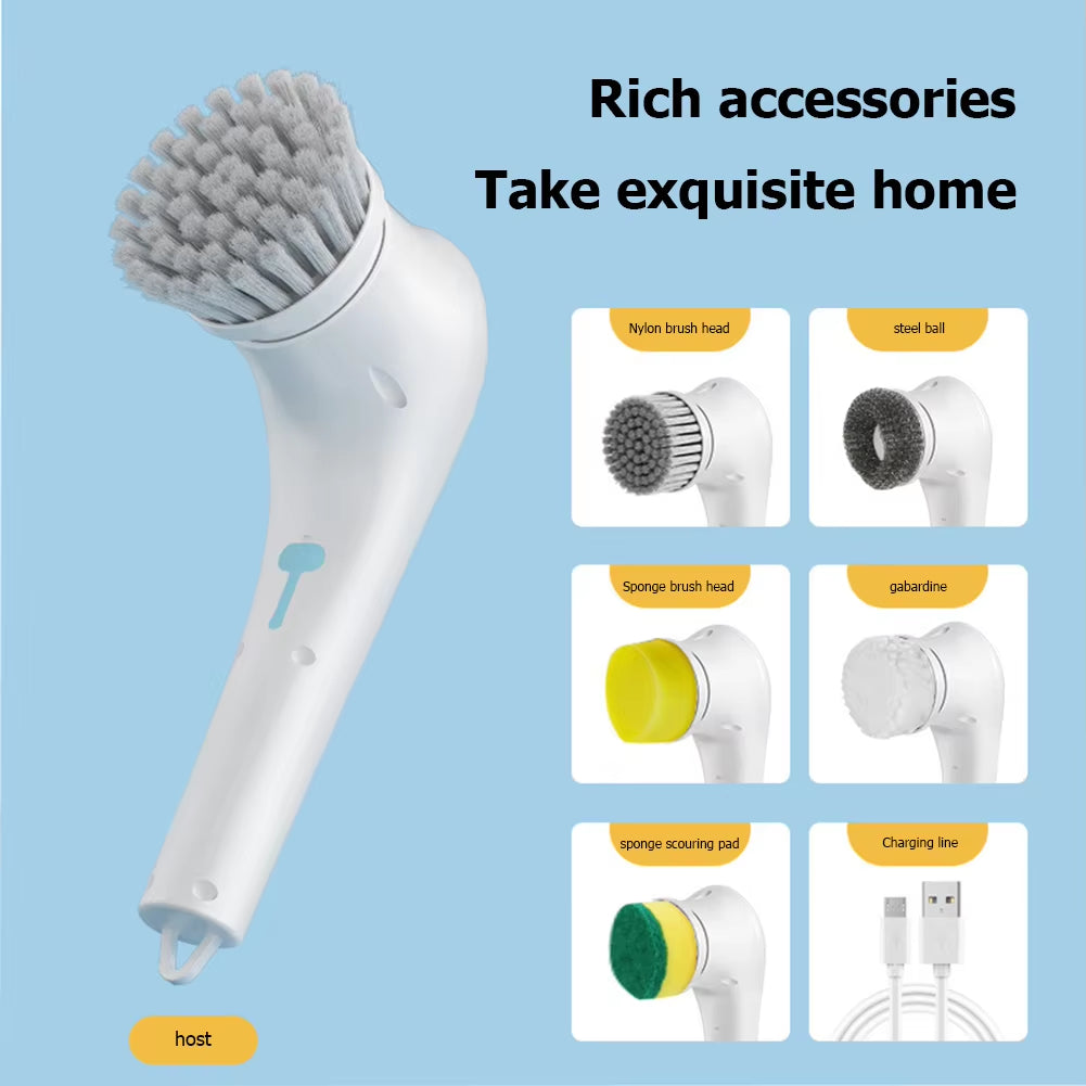 Electric Cleaning Brush 5-In-1 Multi-Functional USB Charging Bathroom Wash Tool Kitchen Clean Accessories Easily Dishwashing