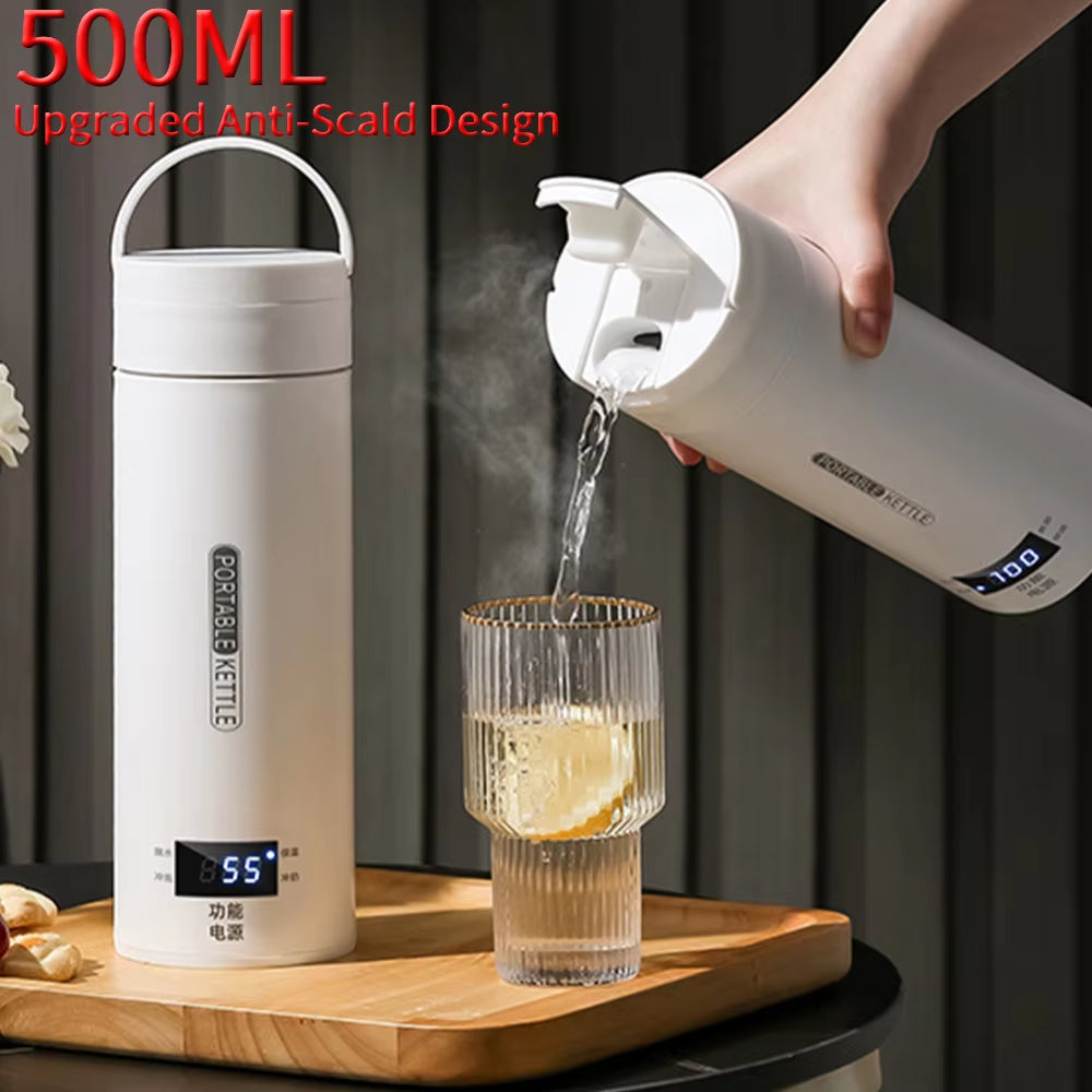 500ML Portable Electric Kettles Quick Boiling Tea Coffee Kettle Travel Boil Water Keep Warm Appliances Thermo Anti-Scald Bottle