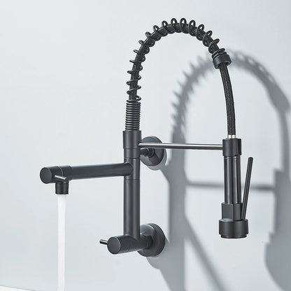 Pull down Kitchen Faucet Wall Mounted Spring Single Cold Water Dual Spouts Kitchen Tap 360 Rotation Water Crane Tap for Kitchen