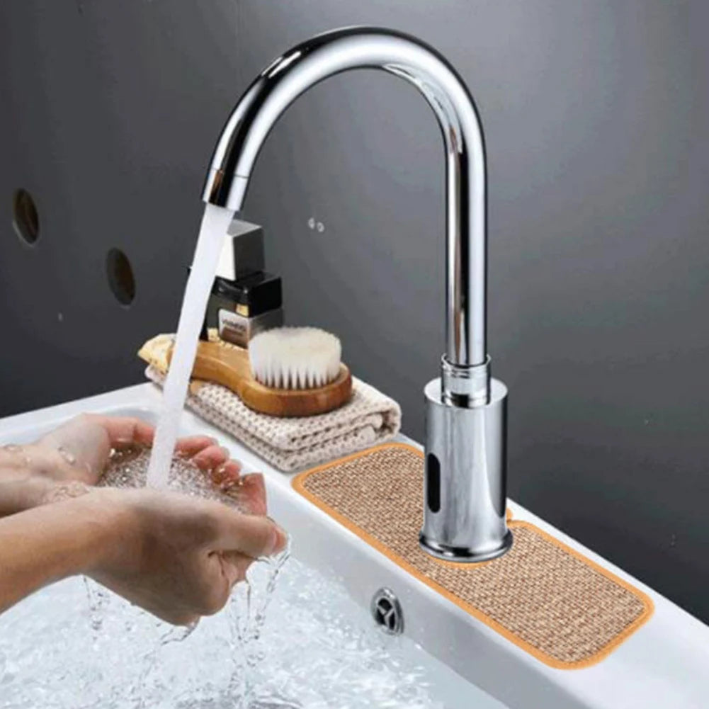 Linen Faucet Absorbent Mat, Sink Splash Guard, Faucet Wraparound, Water Drying Pads, Kitchen, Bathroom, Practical Gadgets