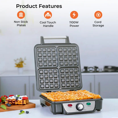 4 Slice Non-Stick Electric Belgian Waffle Iron Machine