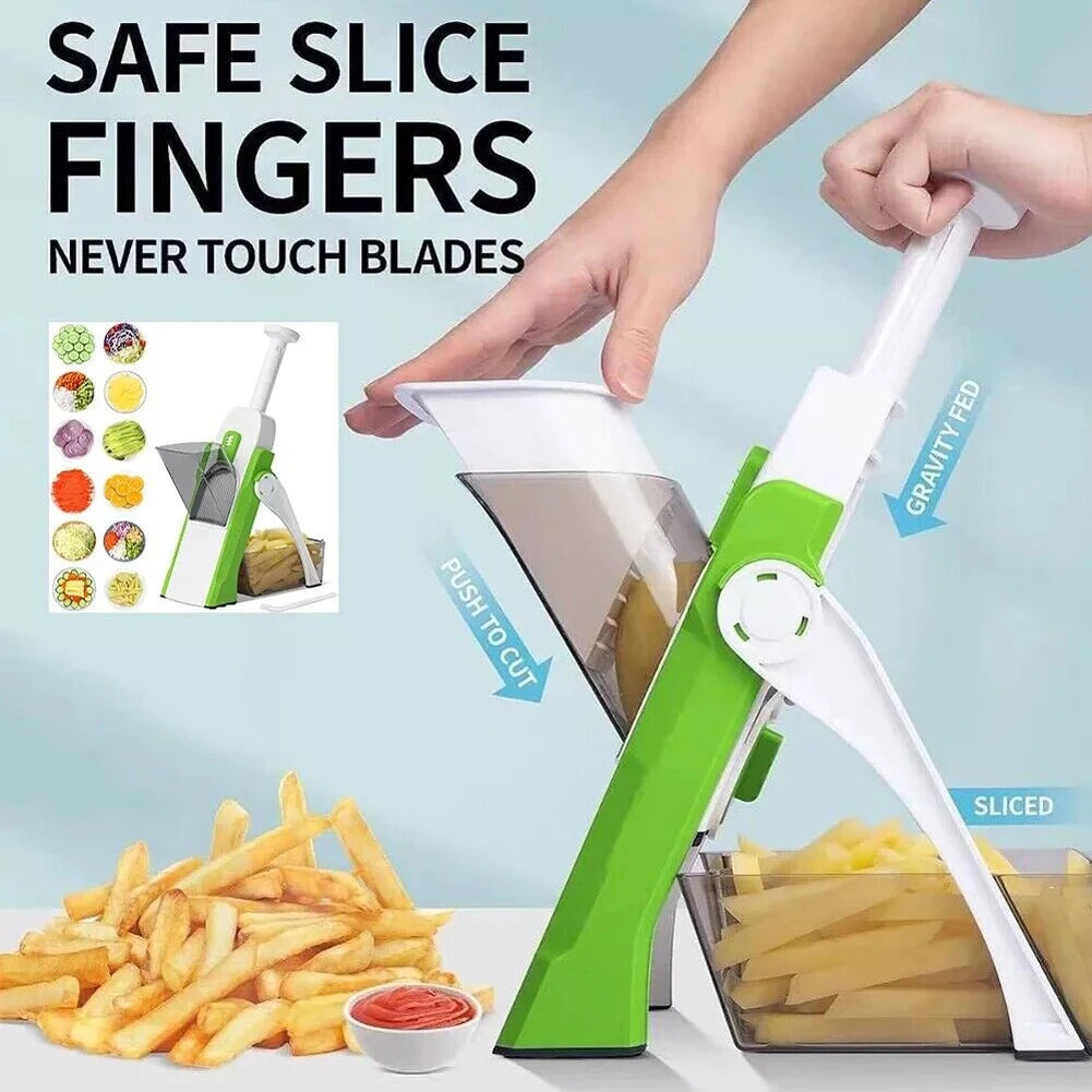 Safe Vegetable Cutter Slicer Veggie Dicer Slicer Adjustable Vegetable Food Slicer & Chopper for French Fry Potato Storage Box