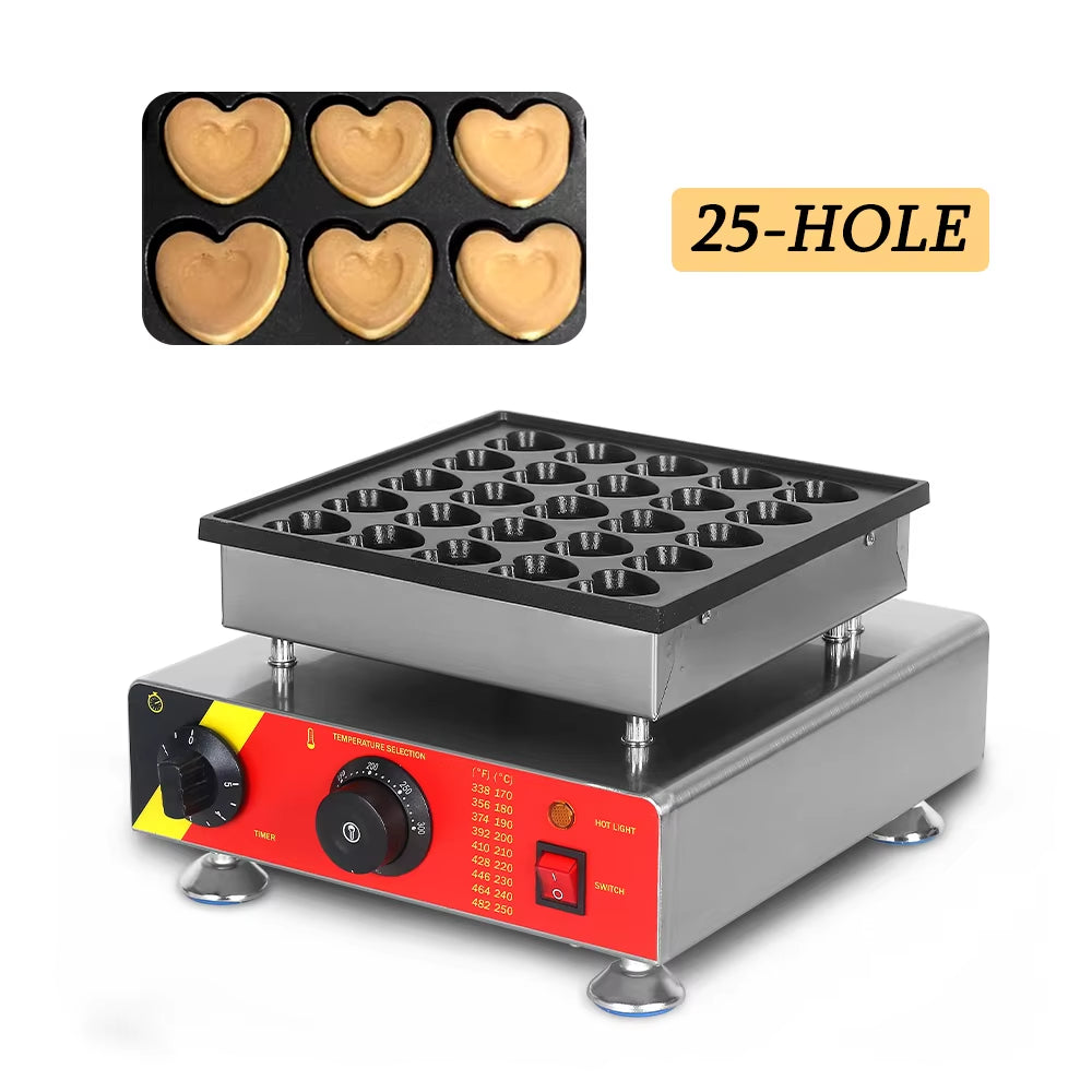 Pancake Machine Heart Shape 25 Holes Waffle Maker Electric Commercial Snack Machine Biscuits Baker Heavy Duty 850W