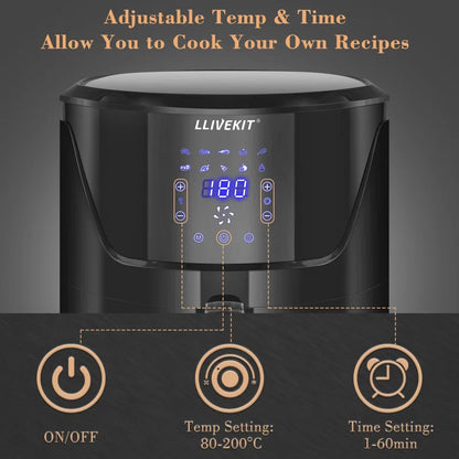 5L Air Fryer, Family Size Hot Air Fryer 1400W Digital Touchscreen with 10 Presets, Removable Basket, Timer & Temperature Control for Oil Free & Low Fat Healthy Cooking